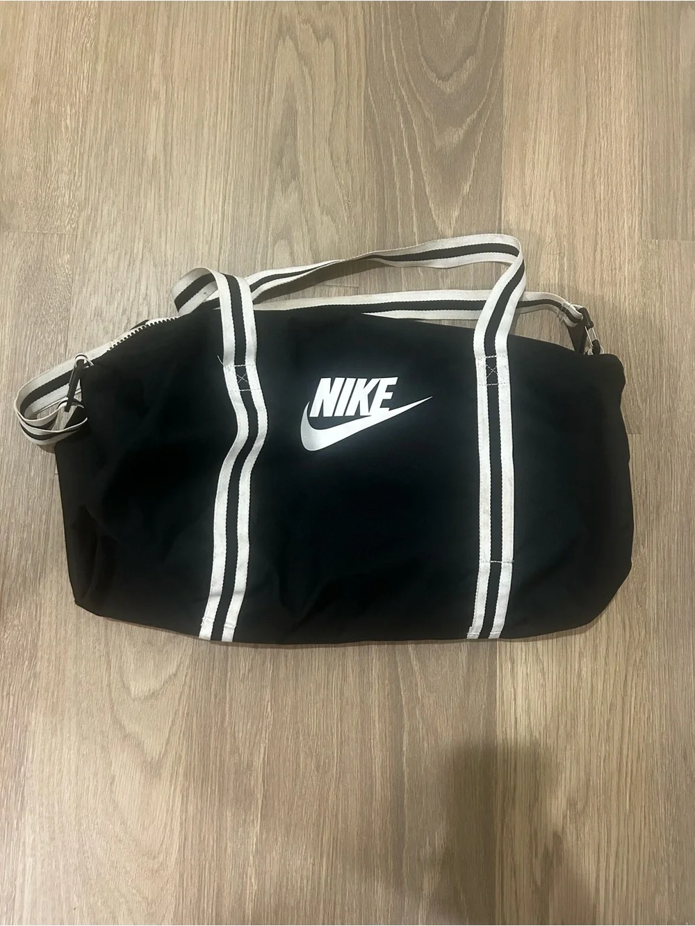 Nike Black Duffel with White Stripe Accents